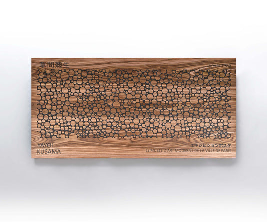 Bubble walnut and black wall panel, front view on white background