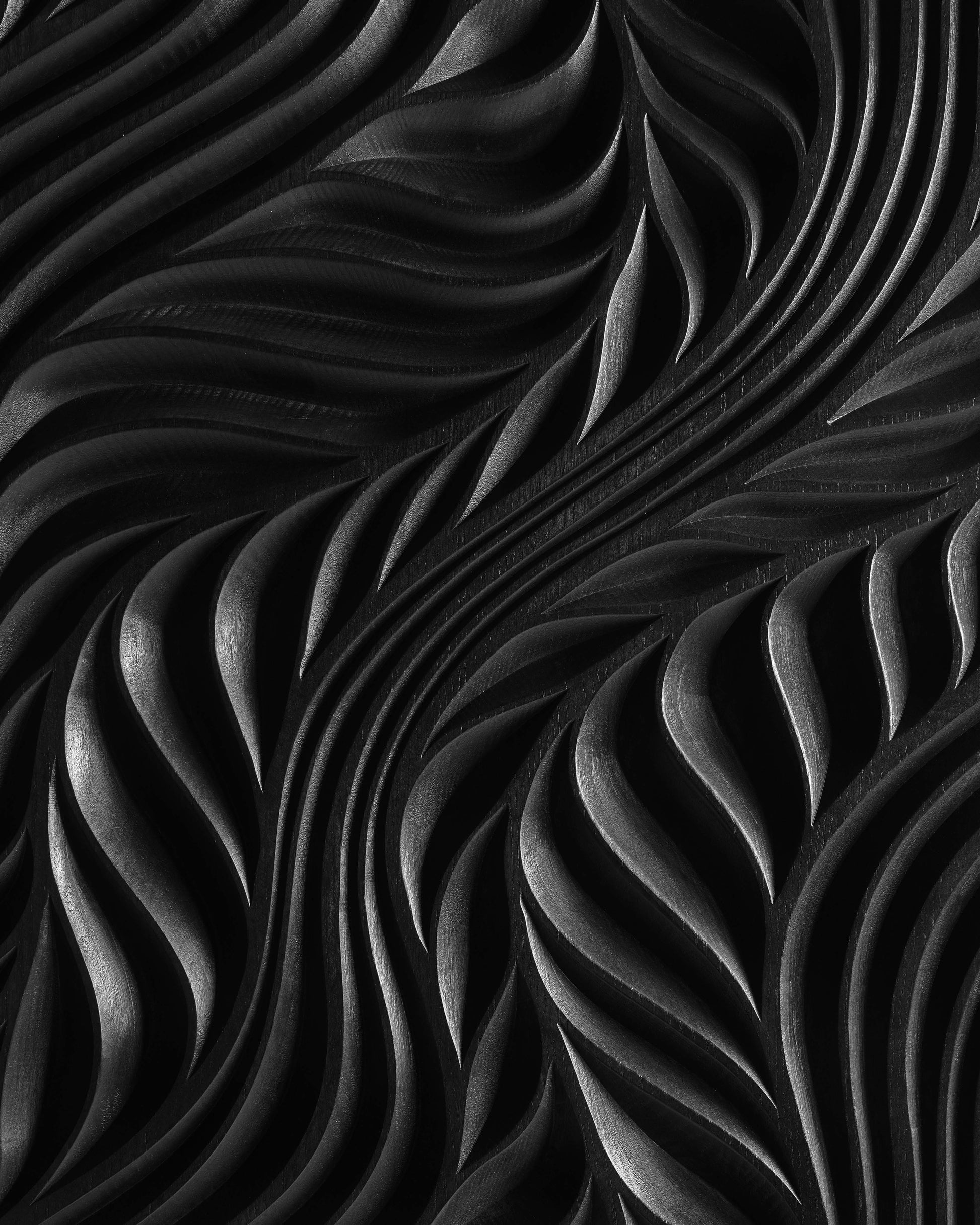 Gentle wave contours etched across dark frassino, offering big wall decor flair and subtle geometry art references.