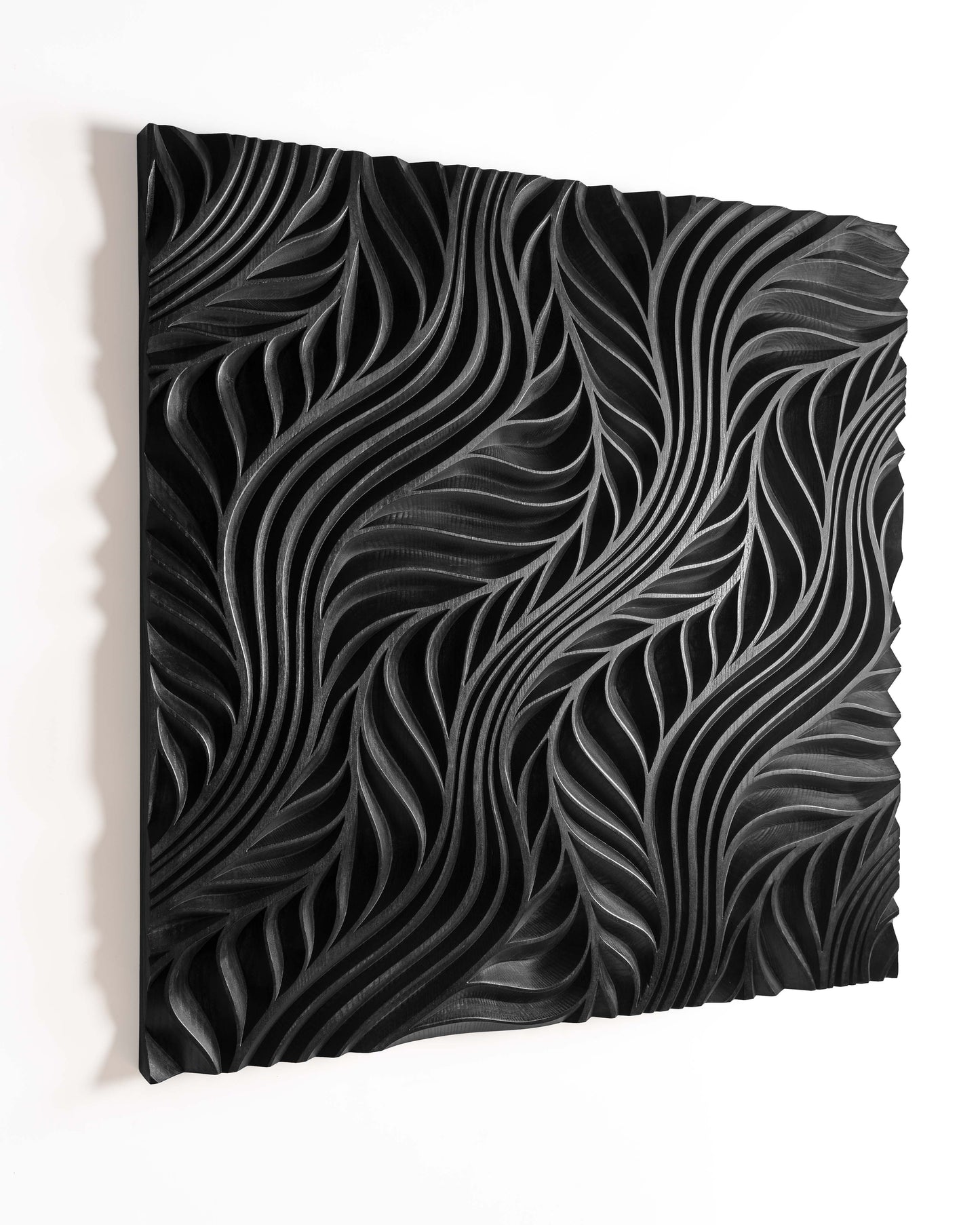 Close-up of smooth flow lines, emphasizing geometry art curves in dark brown ash, perfect for bathroom design or statement walls.