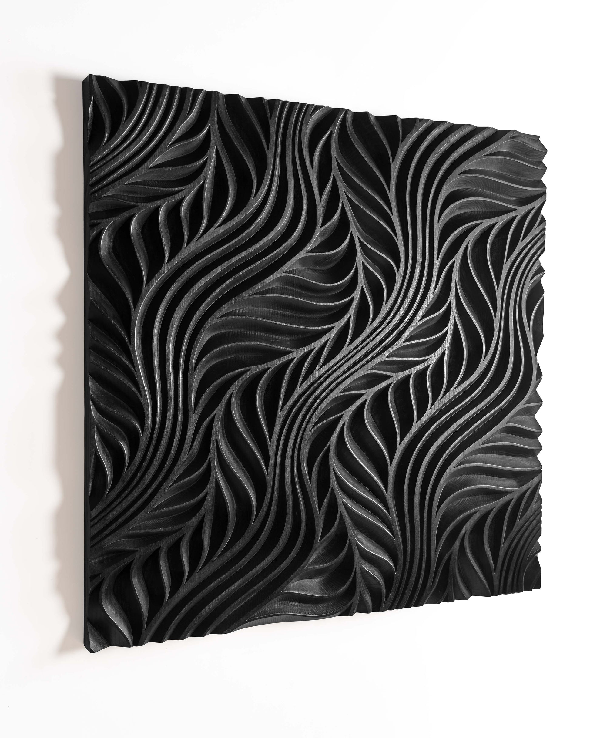 Close-up of smooth flow lines, emphasizing geometry art curves in dark brown ash, perfect for bathroom design or statement walls.