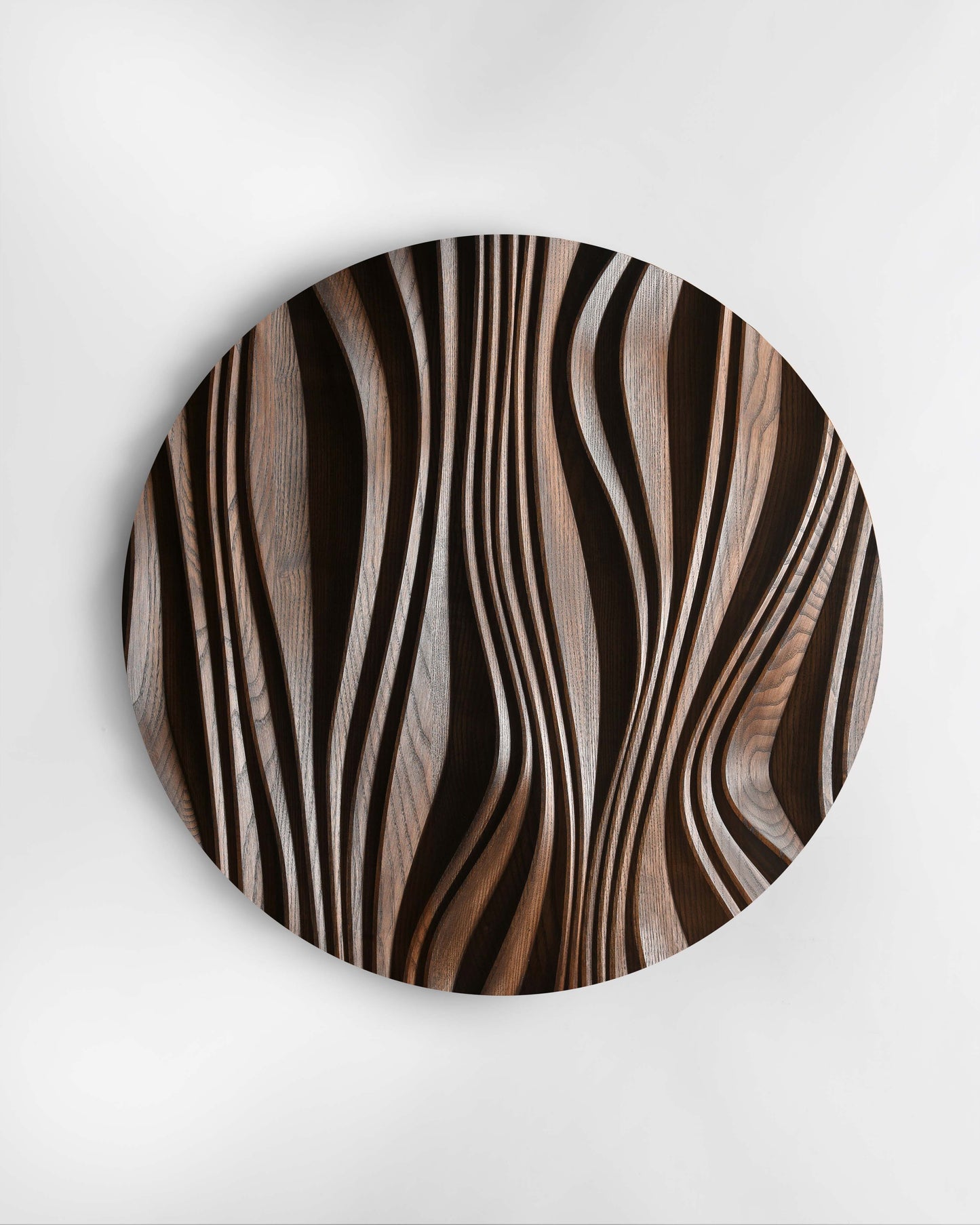 Forest round wall sculpture in brown finish, front view on white background