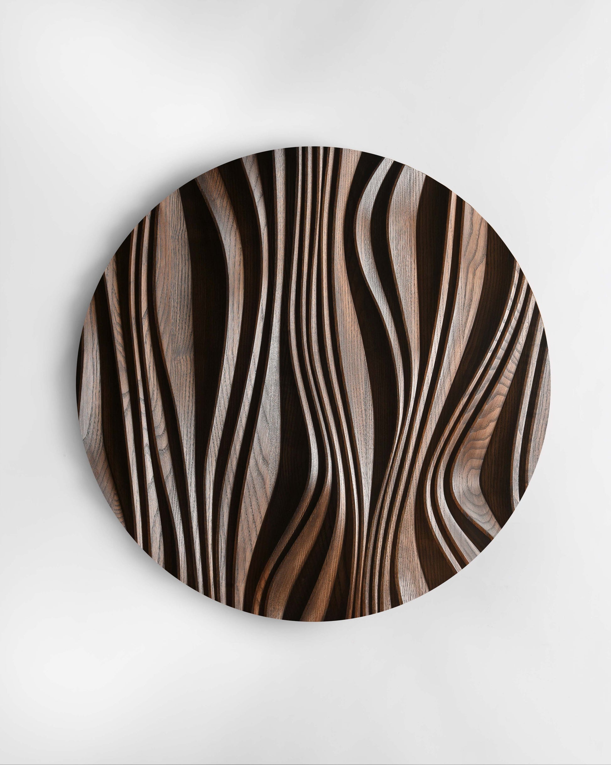 Forest round wall sculpture in brown finish, front view on white background
