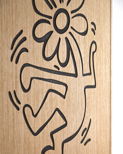 Macro perspective on the panel’s petal transitions, showing subtle depth and smooth edges in the carved flower design