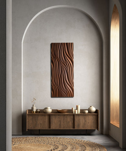 Leaf-inspired iroko piece brightens hallway decor ideas, blending scandi interior style with sculpted organic lines