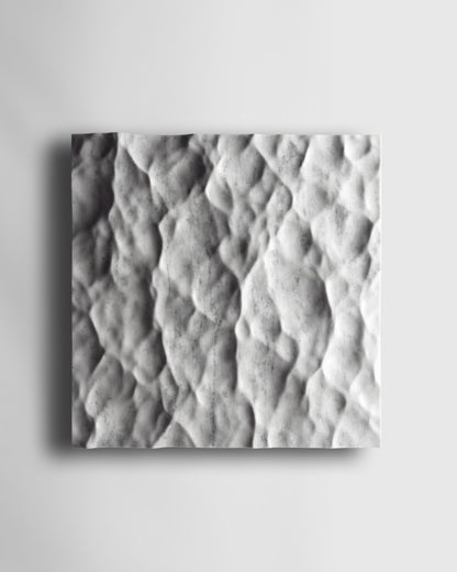 Liquid Marble Carrara wall sculpture front view with fluid carved relief and natural grey veining